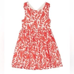 Mini Boden Cross Back Bird Cotton Dress In Strawberry Tart Red Parrot Girls 6-7